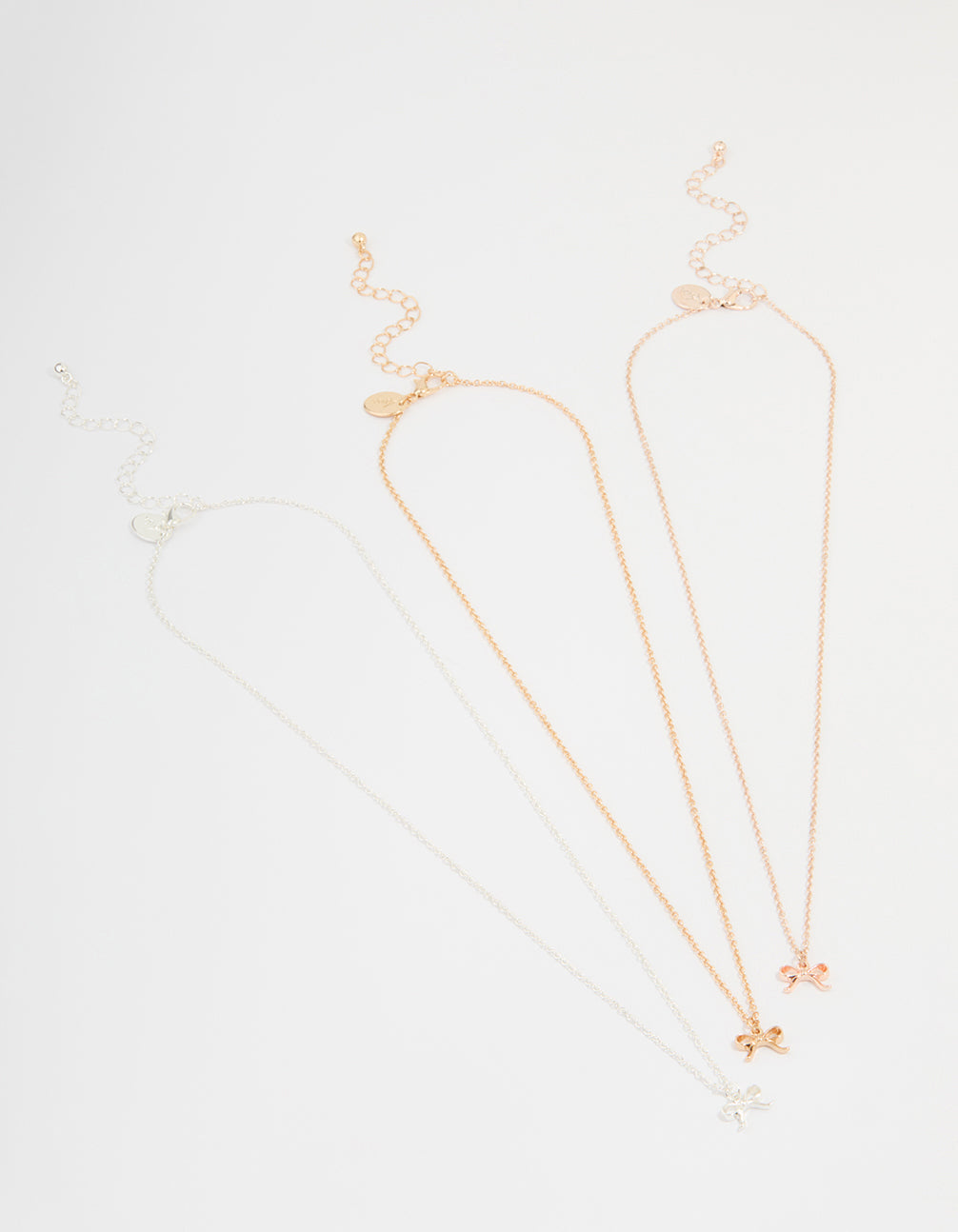 Mixed Metals Bow Necklaces 3-Pack