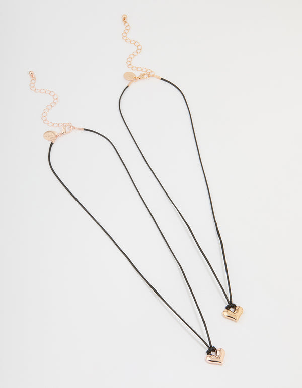 Rose Gold Cord Bubble Heart Necklace 2-Pack