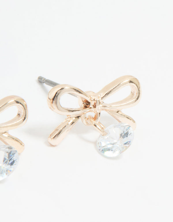Rose Gold Diamante Bow Drop Earrings