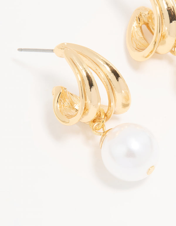 Gold Plated Pearl Textured Hoop Earrings
