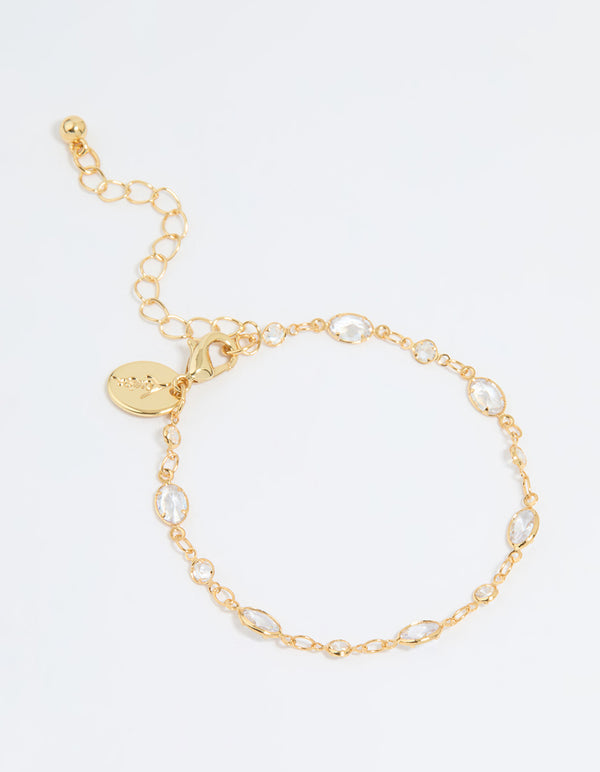Gold Plated Cubic Zirconia Oval & Round Bracelet