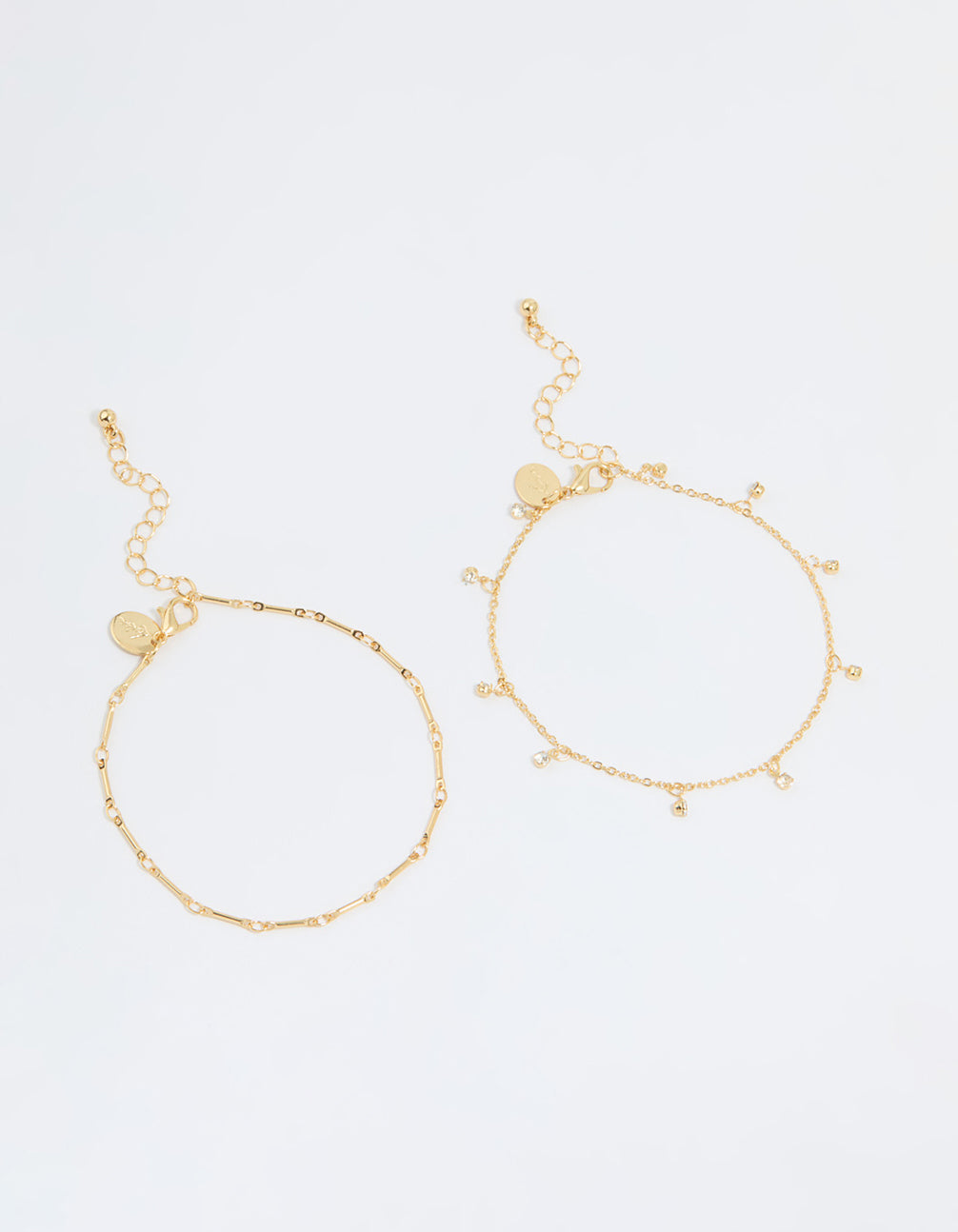 Gold Plated Diamante Droplet Chain Anklets 2-Pack