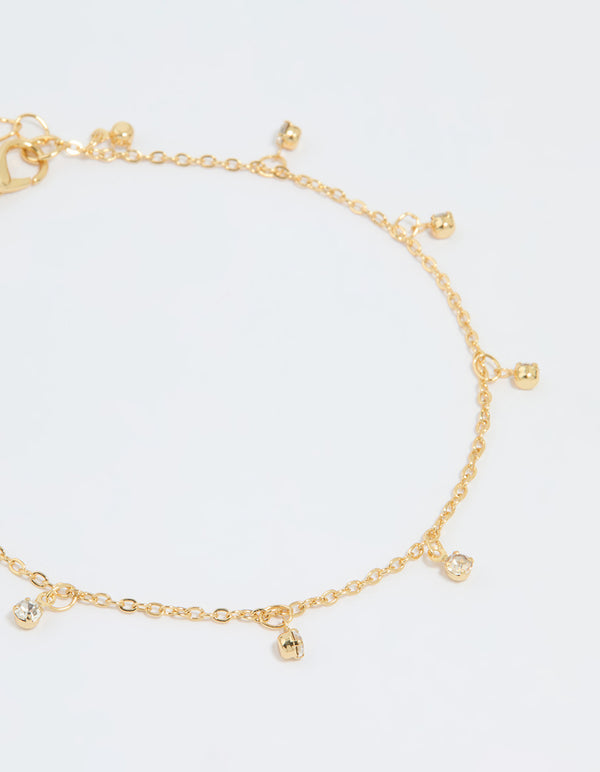 Gold Plated Diamante Droplet Chain Anklets 2-Pack