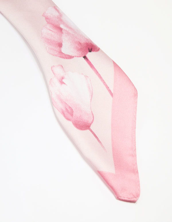 Pink Fabric Flower Border Scarf