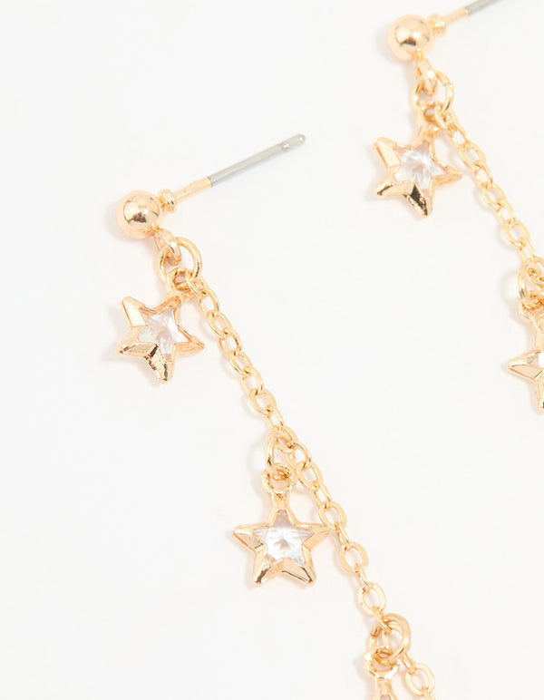 Gold Cubic Zirconia Falling Star Drop Earrings