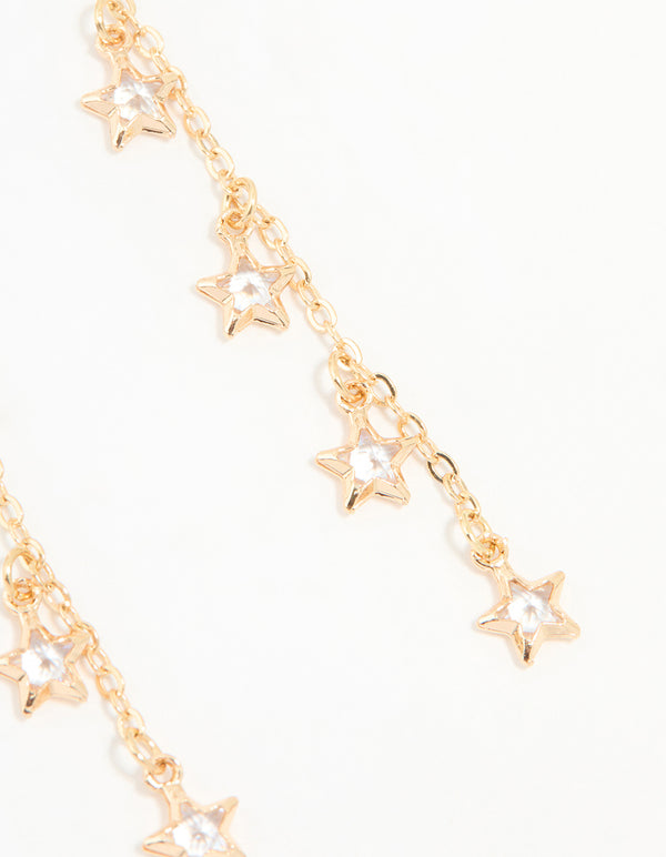 Gold Cubic Zirconia Falling Star Drop Earrings