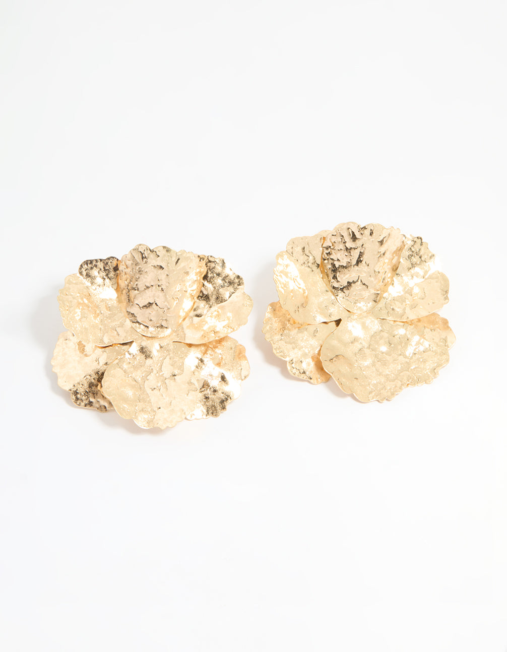 Gold Textured Flower Stud Earrings