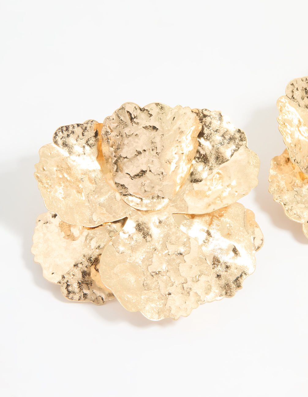 Gold Textured Flower Stud Earrings
