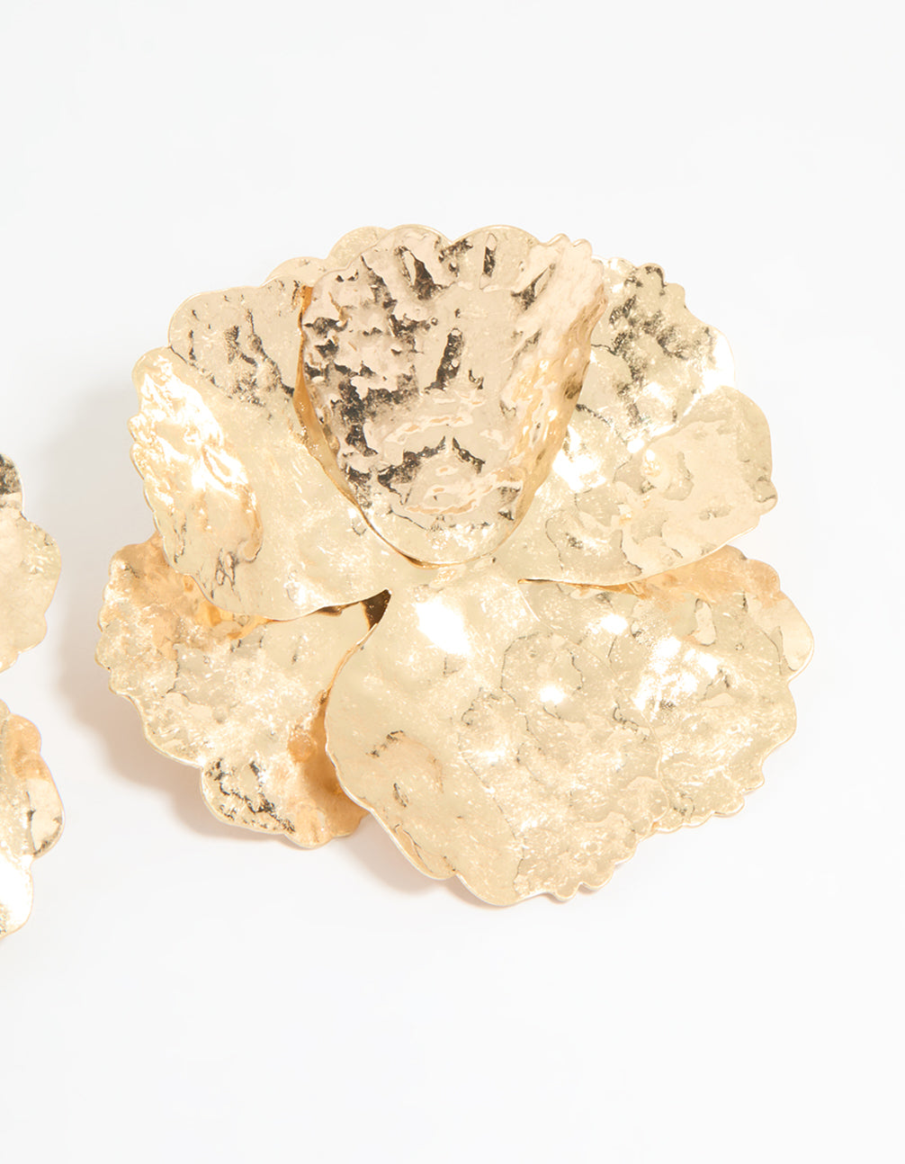 Gold Textured Flower Stud Earrings
