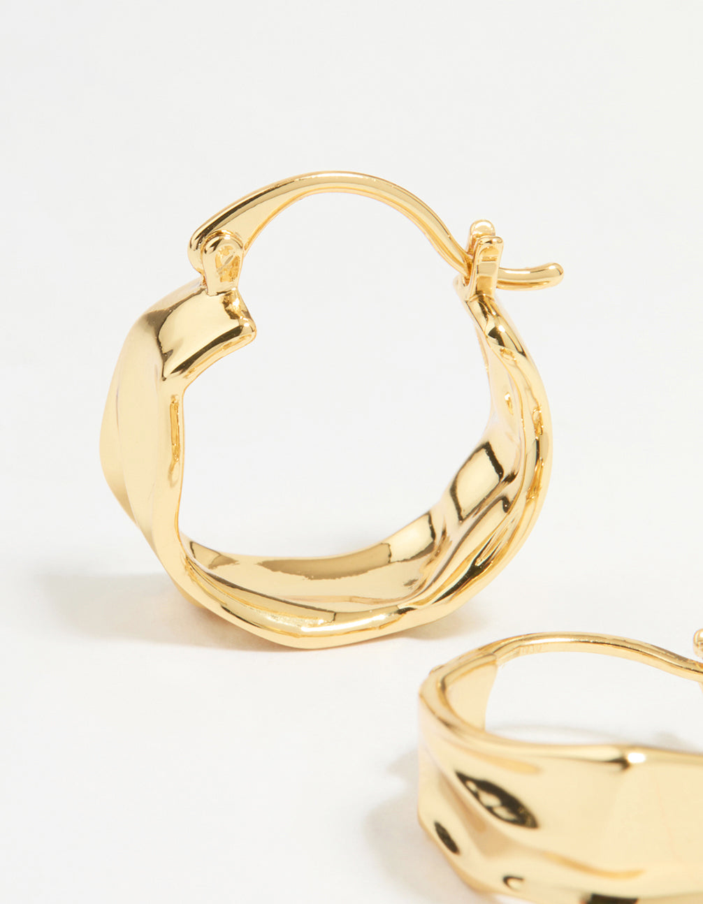 Gold Plated Brass Medium Molten Hoop Earrings