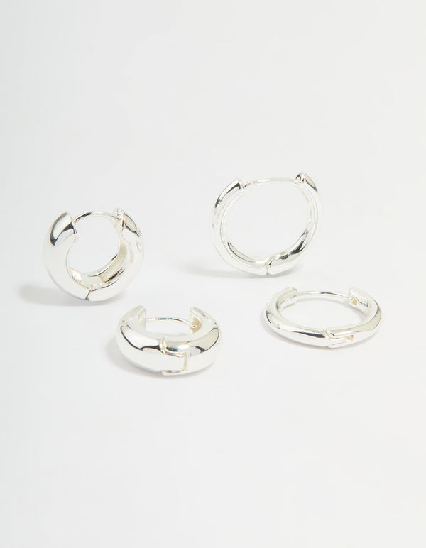 Silver Plated Brass Small & Medium Huggie Earrings 2-Pack