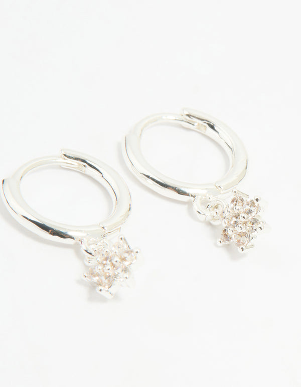 Silver Plated Brass Flower Stud & Hoop Earrings 4-Pack