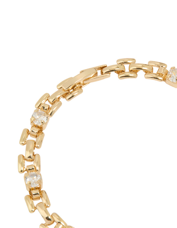 Gold Plated Brass Cubic Zirconia Square Alternating Tennis Bracelet