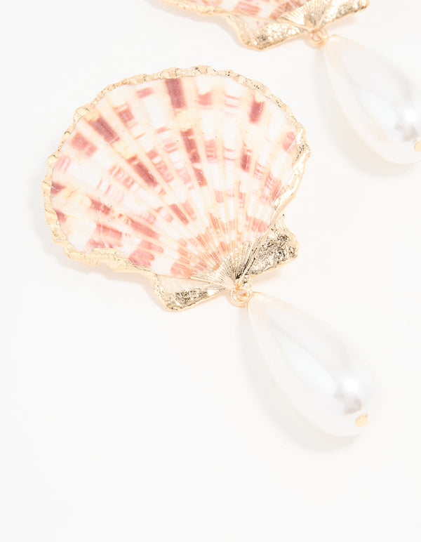 Gold Genuine Shell & Pearl Drop Earrings