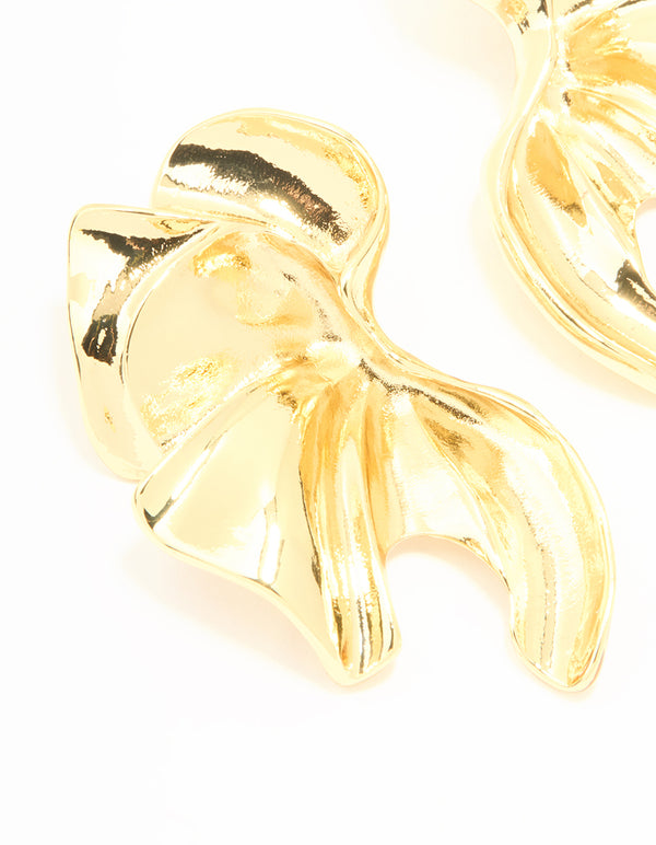 Gold Plated Textured Flower Fan Earrings