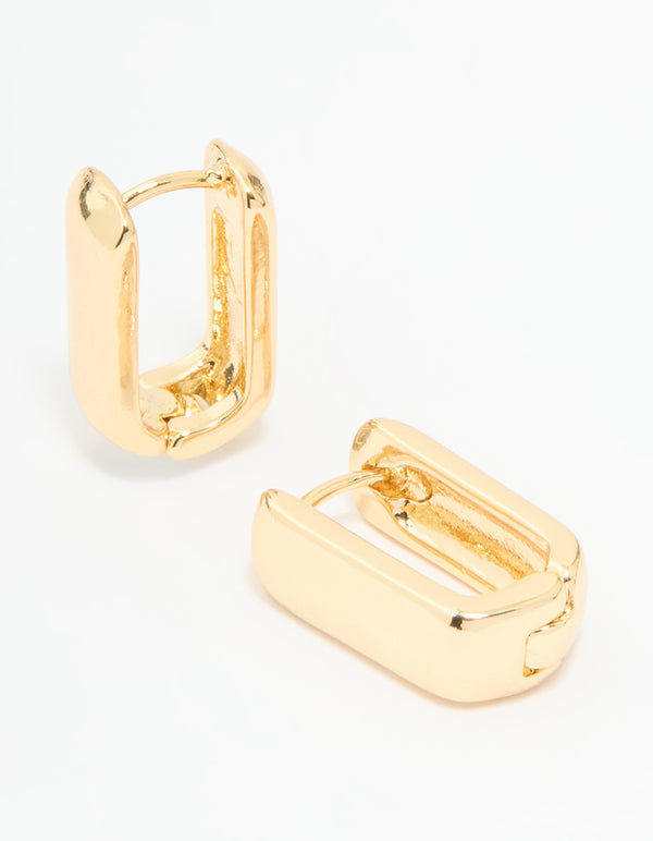Gold Plated Small Rectangle Huggie Earrings