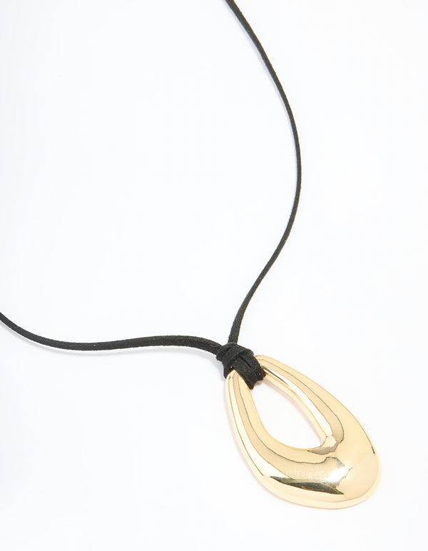 Gold Plated Cord Open Oval Long Necklace