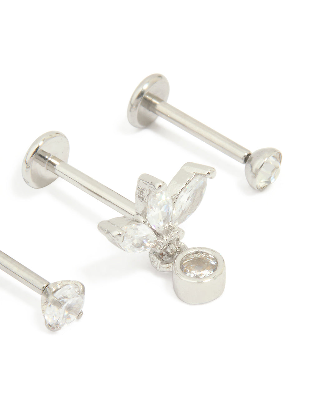 Surgical Steel Cubic Zirconia Drop Threadless Flat Back Studs Pack