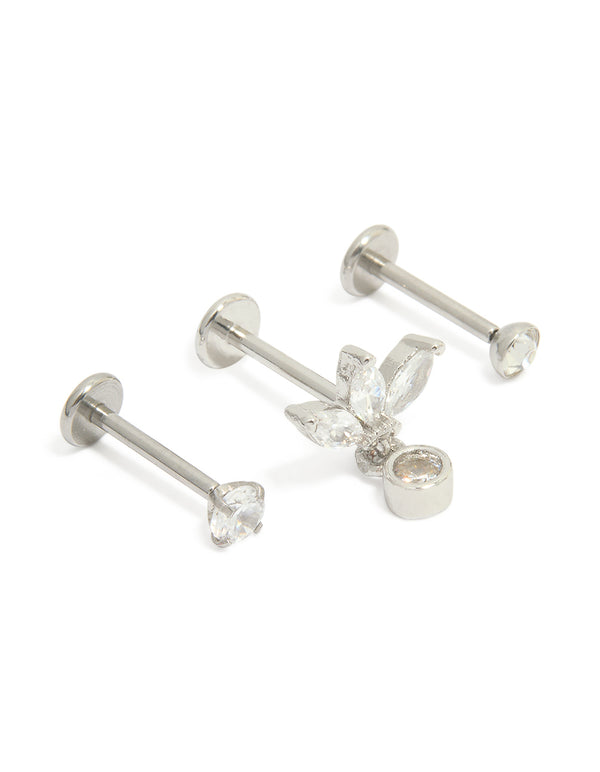 Surgical Steel Cubic Zirconia Drop Threadless Flat Back Studs Pack
