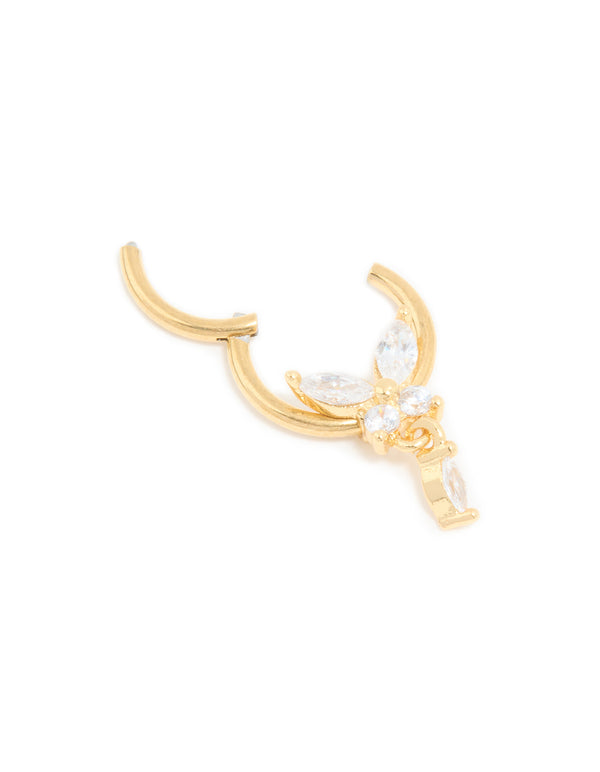 Gold Plated Surgical Steel Cubic Zirconia Marquise Drop Clicker Ring