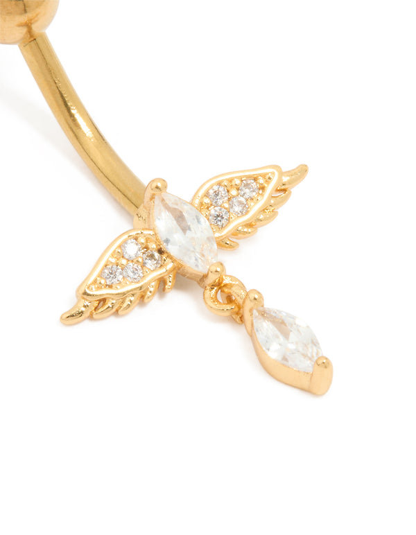 Gold Plated Surgical Steel Cubic Zirconia Bird Belly Bar