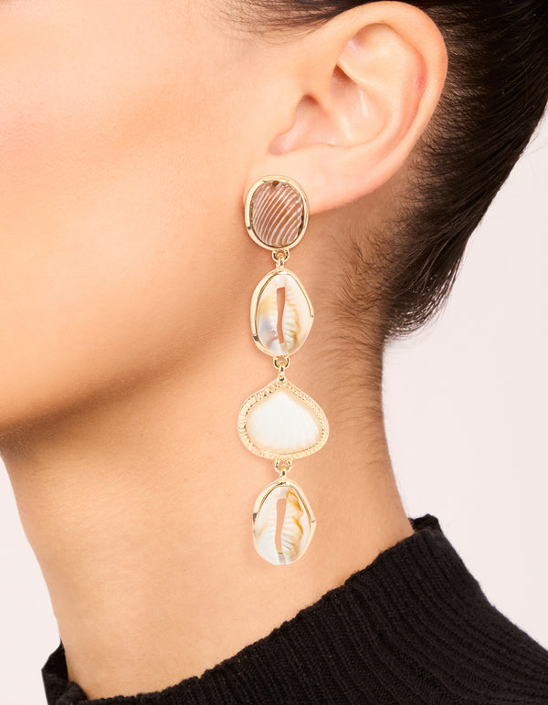 Gold Shell Tiered Drop Earrings
