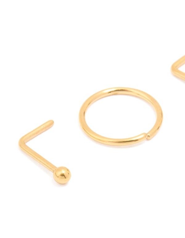 Gold Plated Titanium Simple Mixed Nose Studs & Nose Rings 4-Pack