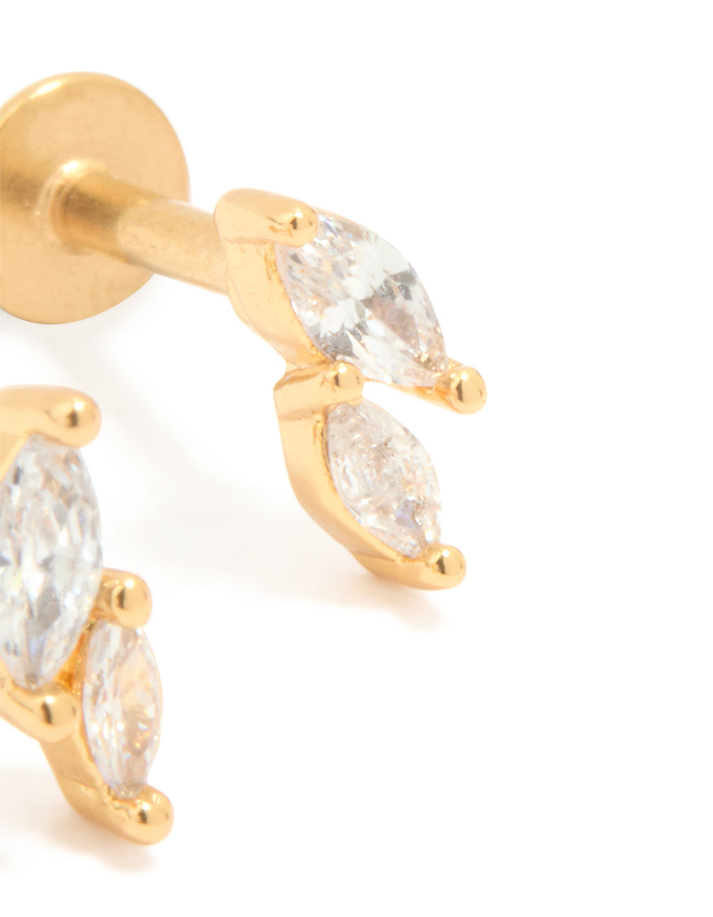 Gold Plated Titanium Cubic Zirconia Leaf Flat Back Studs