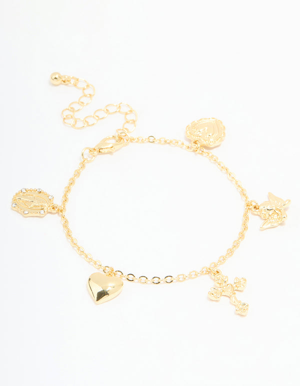 Gold Plated Cross & Heart Charm Bracelet