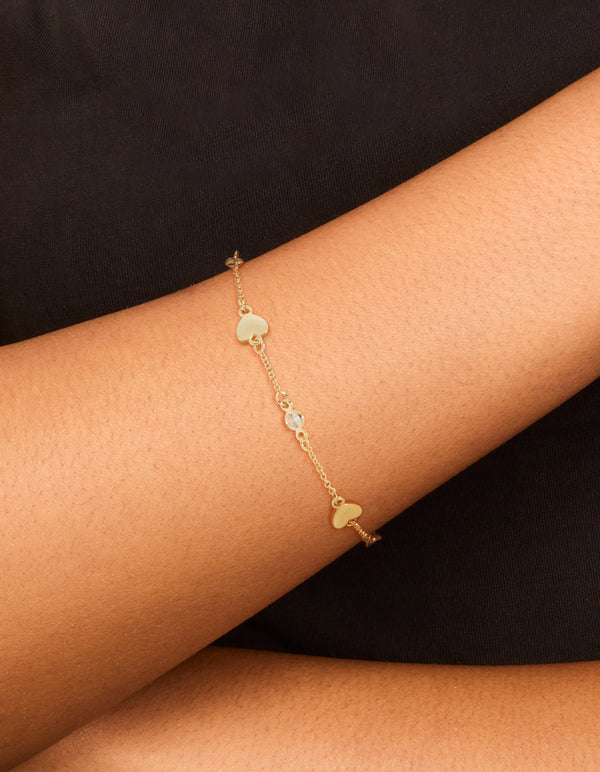 Gold Plated Cubic Zirconia & Heart Bracelet