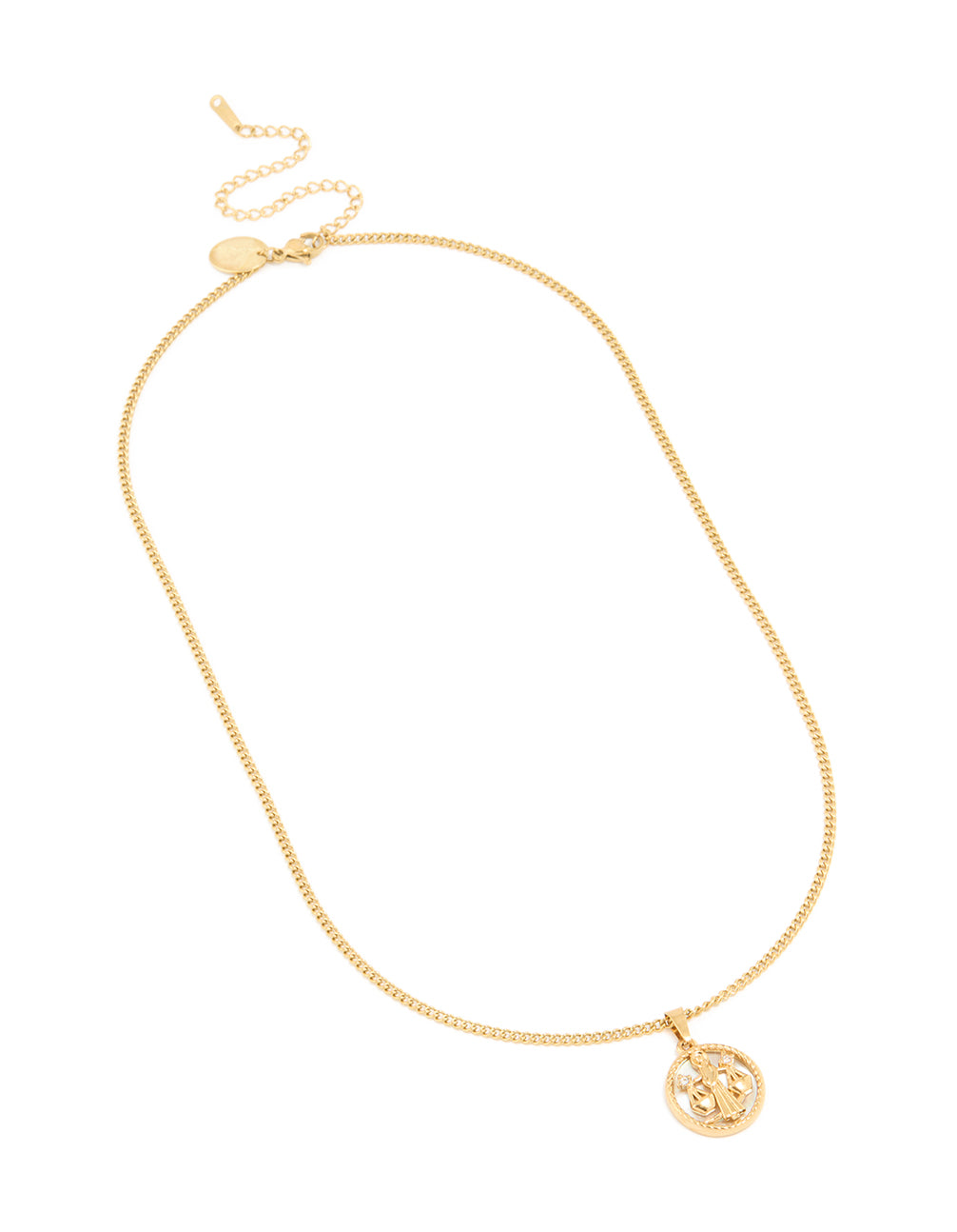 Waterproof Gold Plated Stainless Steel Cubic Zirconia Libra Circle Zodiac Sign Necklace
