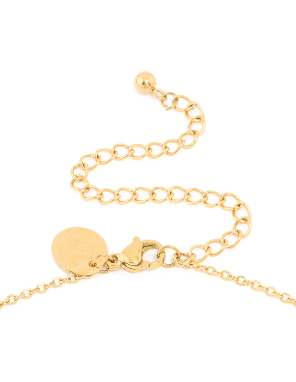 Designed with waterproof gold plated stainless steel large bubble letter B initial pendant necklace clasp detail view