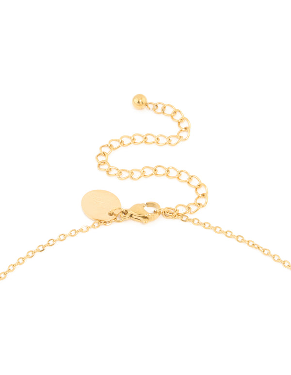 Highlighting the adjustable clasp of a waterproof large bubble letter E charm necklace in stainless steel with dainty styling clasp detail view