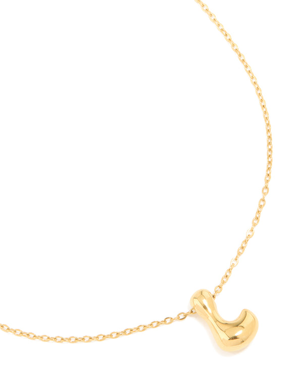 Showcasing a waterproof large bubble letter L necklace crafted from stainless steel with pendant featuring initials in dainty style close up view