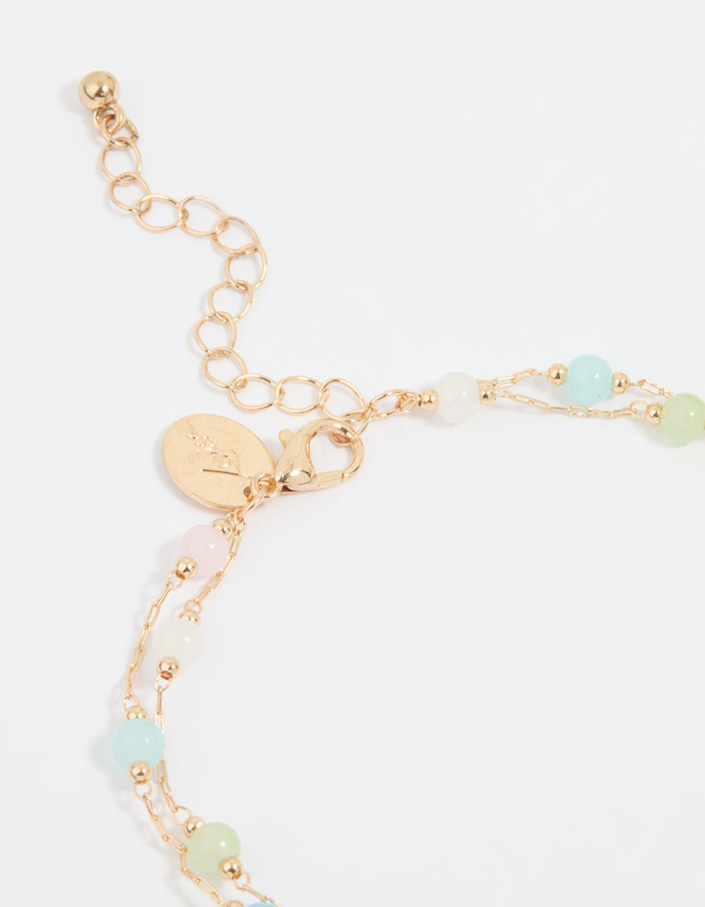 Gold Pastel Green & Blue Gem Layered Anklet