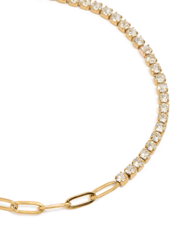 Waterproof Gold Plated Stainless Steel Cubic Zirconia Pin Chain Bracelet