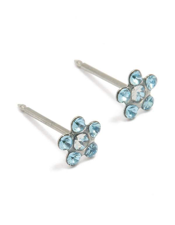 Surgical Stainless Steel Aqua Cubic Zirconia Daisy Piercing Stud