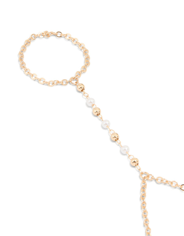 Gold Pearl Dainty Hand Chain