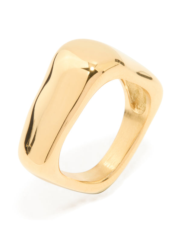 Waterproof Gold Plated Stainless Steel Chunky Bar Ring
