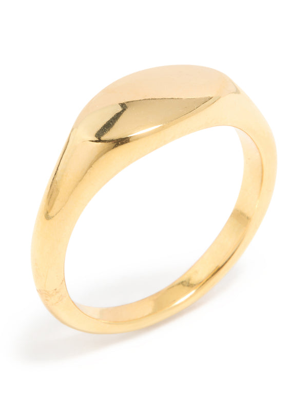 Elegant waterproof gold plated stainless steel oval signet ring side detail view