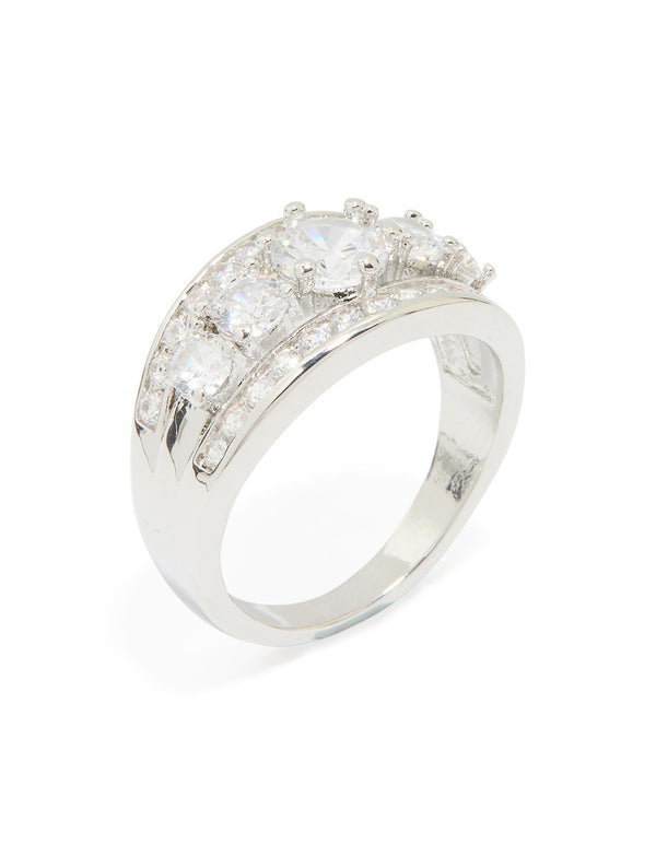 Silver Cubic Zirconia Cluster Band Ring