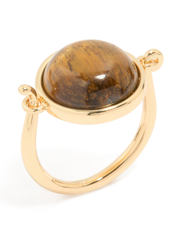 Gold Plated Tiger's Eye Round Ring