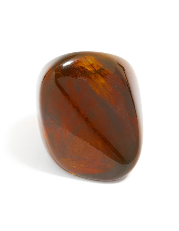 Discover this dark brown acrylic large obtuse ring in chunky statement style close up view