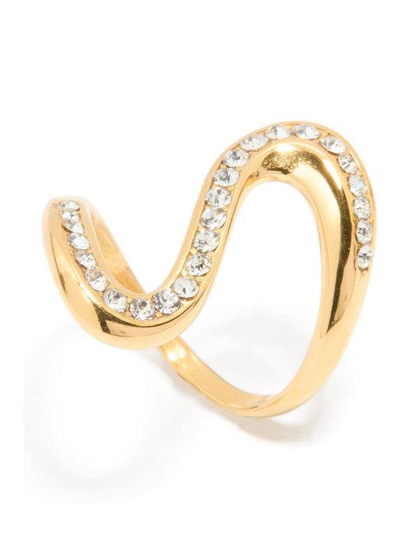 Waterproof Gold Plated Stainless Steel Diamante Swivel Ring