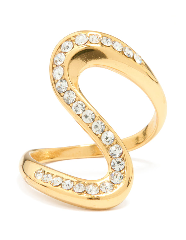 Waterproof Gold Plated Stainless Steel Diamante Swivel Ring