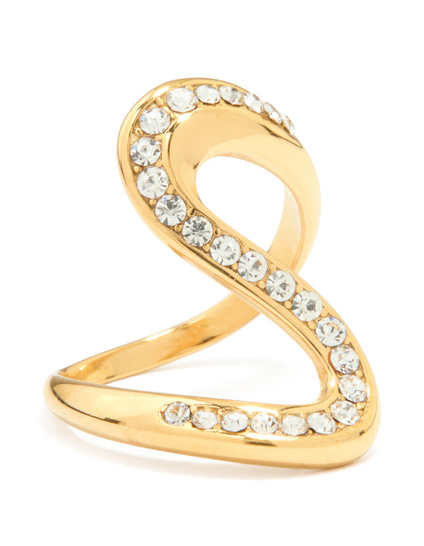 Waterproof Gold Plated Stainless Steel Diamante Swivel Ring