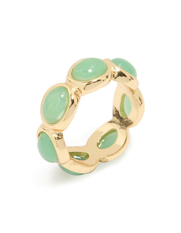 Gold Plated Green Semi Precious Stones Circle Ring