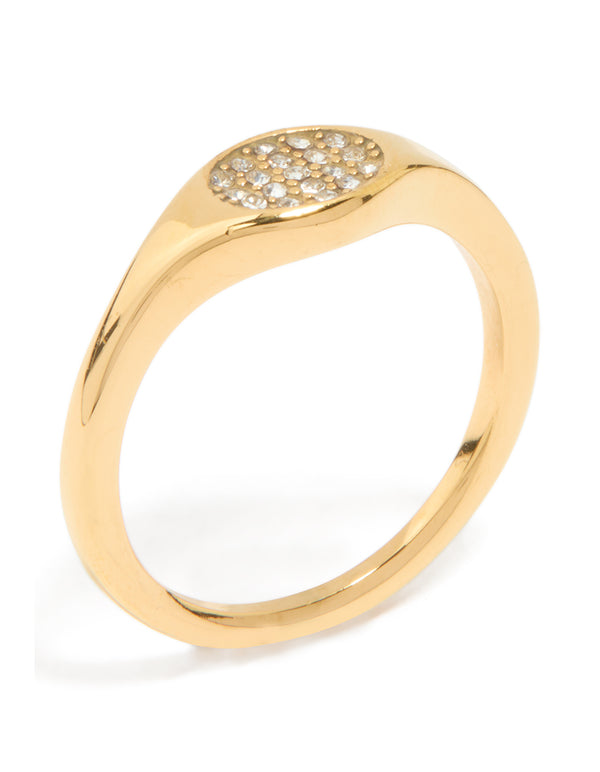 Beautifully crafted waterproof gold plated stainless steel diamante circle ring side detail view
