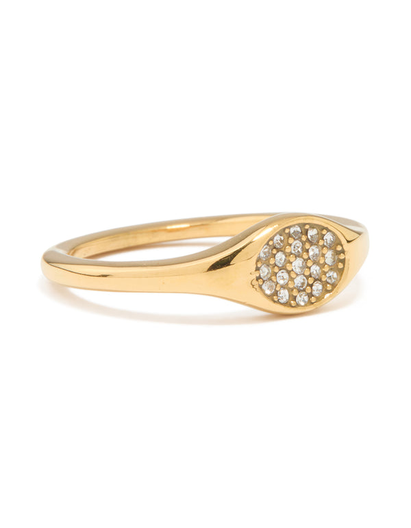 Showcasing a waterproof gold plated stainless steel diamante circle ring front view