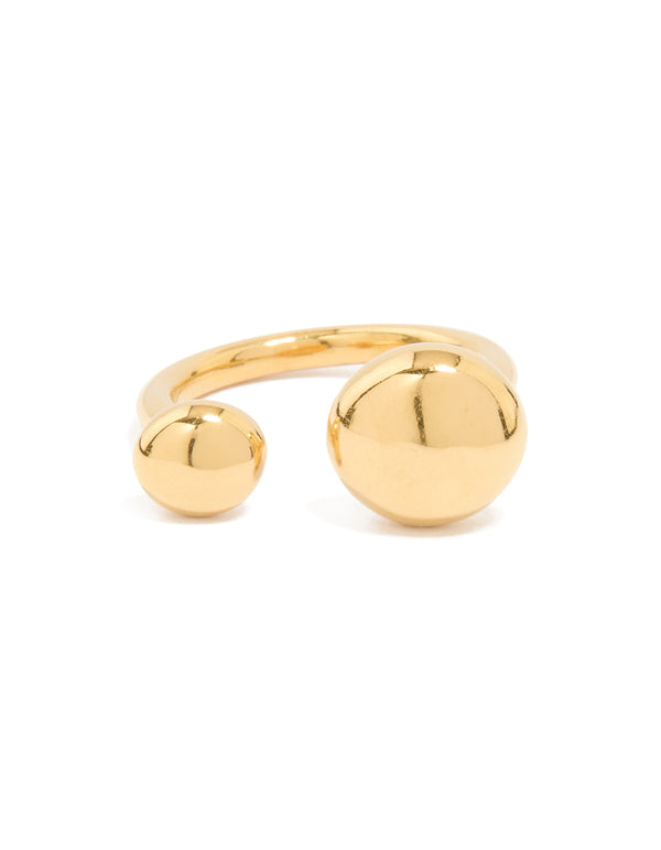 Highlighting waterproof gold plated stainless steel double ball ring with dainty design close up view